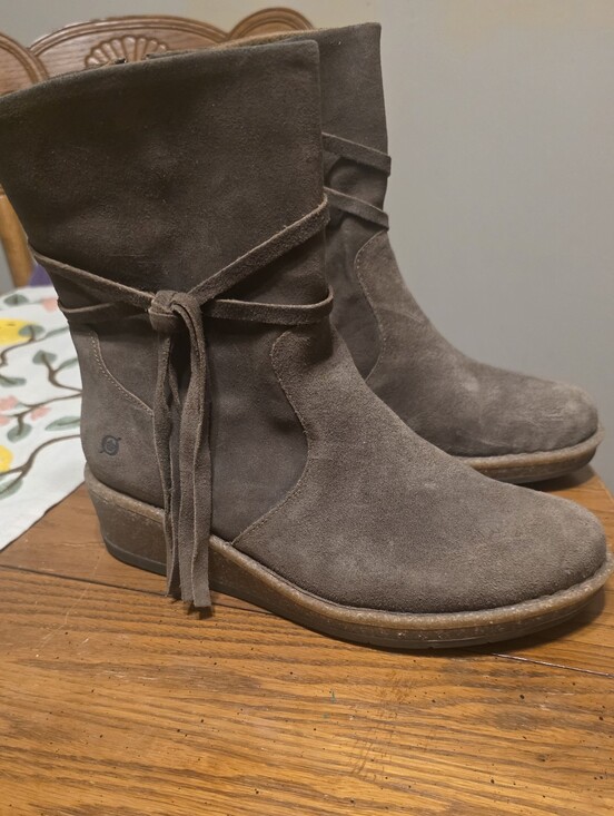 Born Shoes - Born Taupe Suede Wrap-Tie Ankle Boots